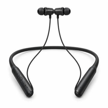 Wireless Neckband Earphones - Black illustrative product photo